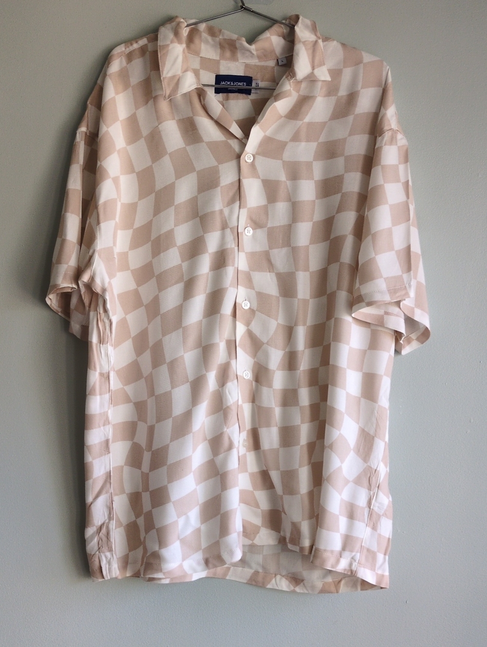 Jack & Jones Beige and Cream Check Short Sleeve Button-Up